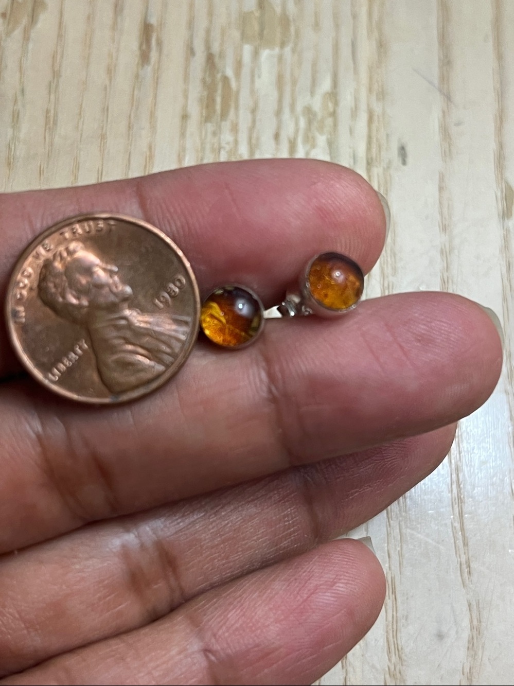 Amber Sterling Stud Earrings - Picture 9 of 11